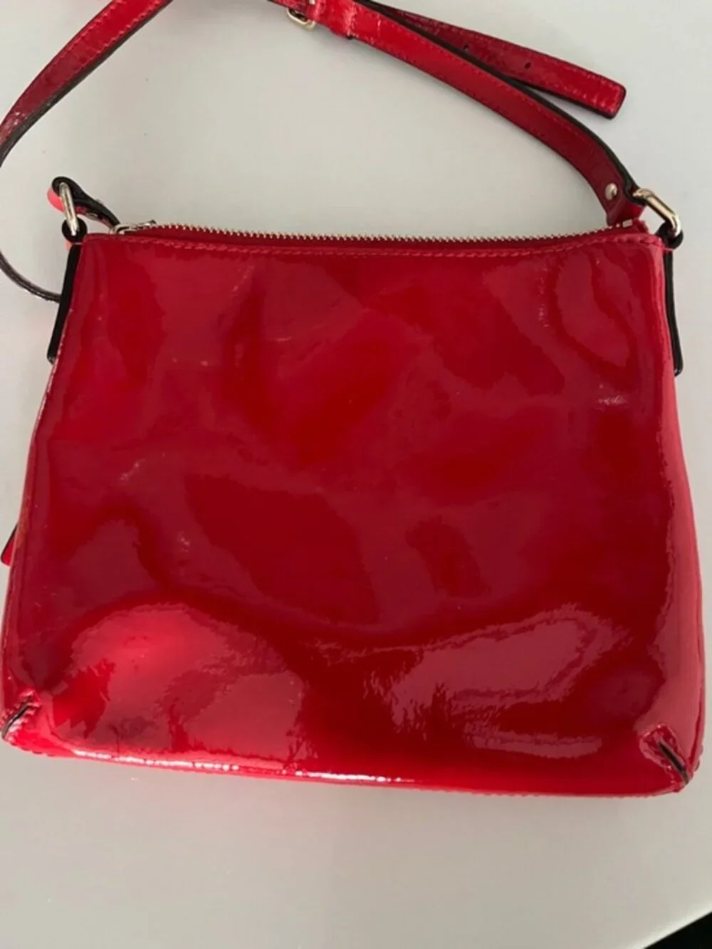 Kate Spade New York Red Patent Leather Crossbody Bag | Gold Hardware | Polka Dot